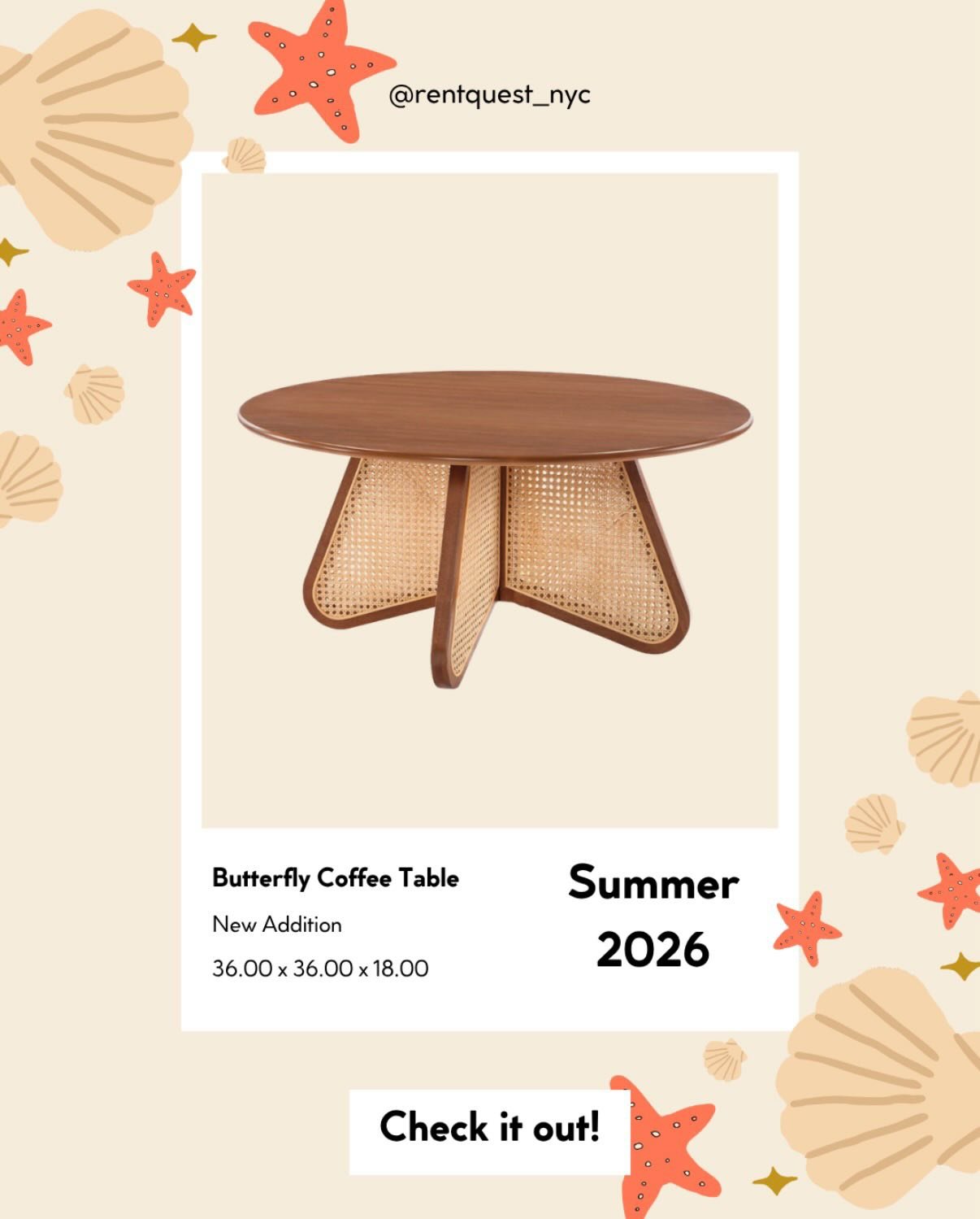 ✨HIGHLIGHT ITEM OF THE WEEK✨
The Butterfly Coffee Table
A stunning conversation piece with a rounded walnut-finish top and sculptural woven rattan base that brings warmth and character to any space. The rich contrast between solid wood and airy ratta