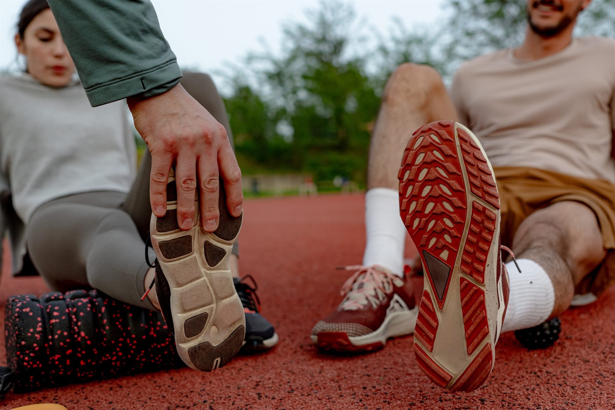 Runner stretching during post-race recovery