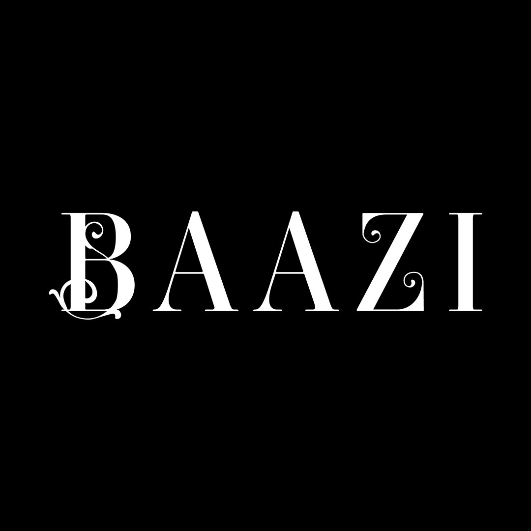 Black background with the word 'BAZA' written in white, decorative text.
