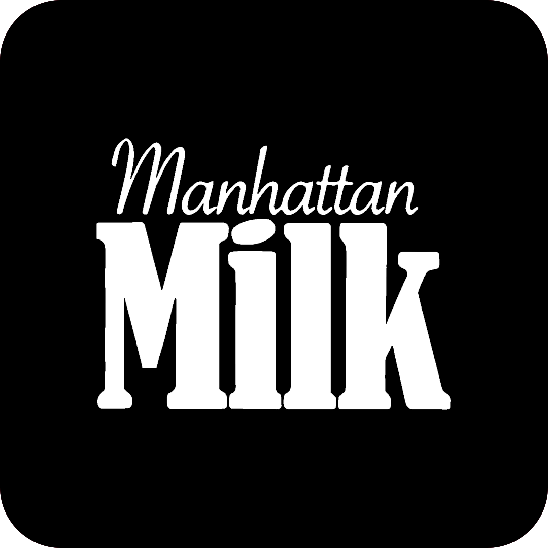 Logo with the words 'Manhattan Milk' in white on a black background.