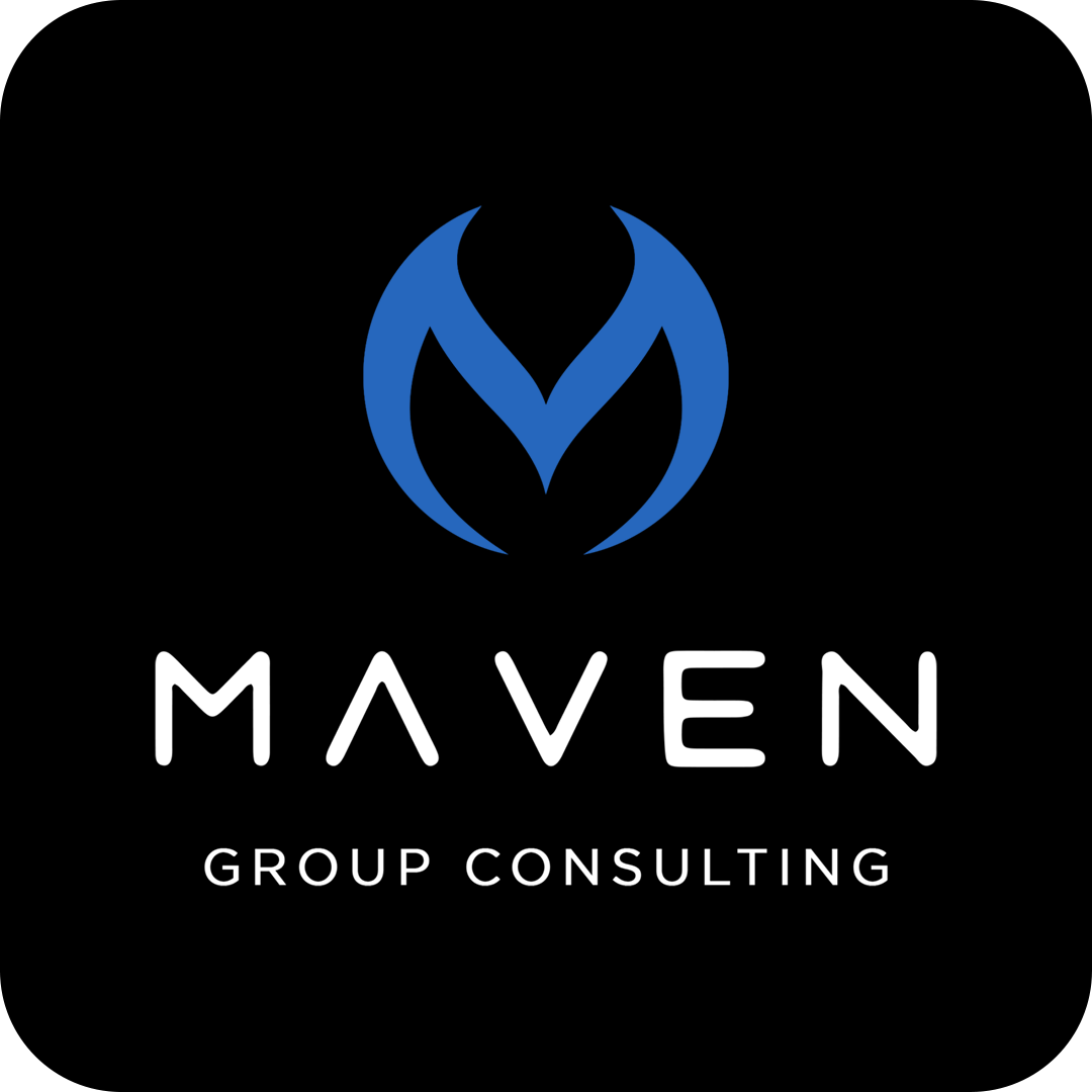 Maven Group Consulting logo with a blue and black emblem above the company's name in white text on a black background.