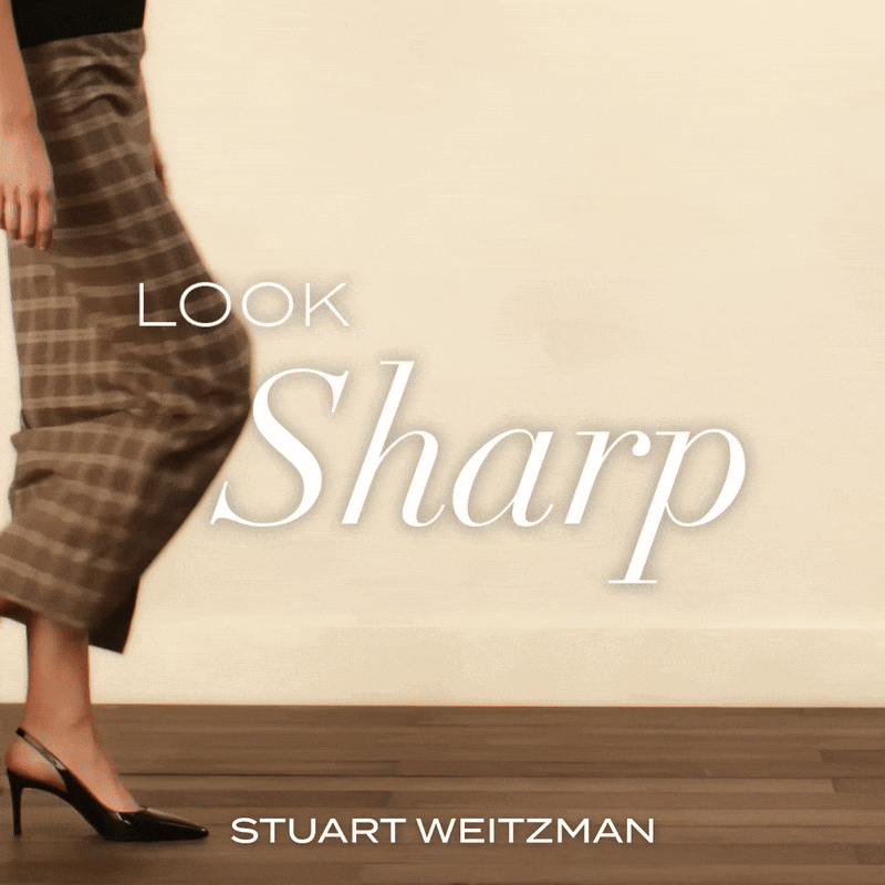 Cover of the book "Look Sharp" by Stuart Weitzman showing a woman's lower body in plaid pants and high heels.