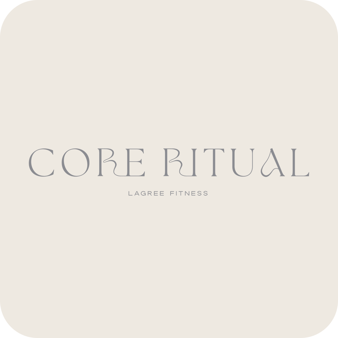 Logo for Core Ritual featuring minimalist design with the text 'Core Ritual' and 'Lagree Fitness' underneath, on a light beige background.