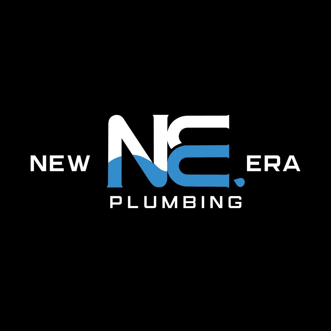 Logo of New Era Plumbing with the words 'New Era' in white and 'Plumbing' in white underneath, with a stylized 'NE' in the center on a black background.