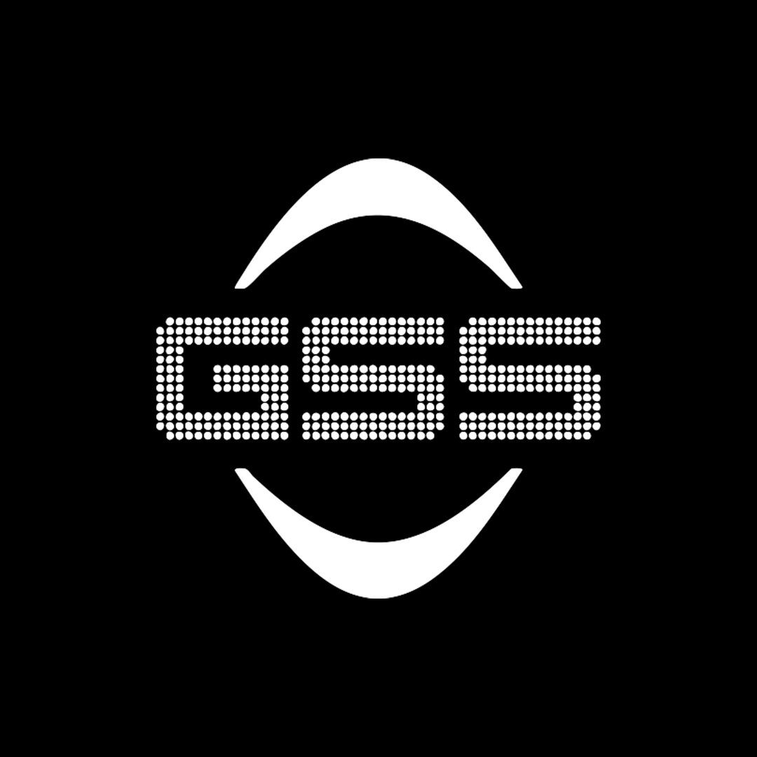 Black background with a white, stylized football shape, and the text 'GSS' in a dotted digital font in the center.