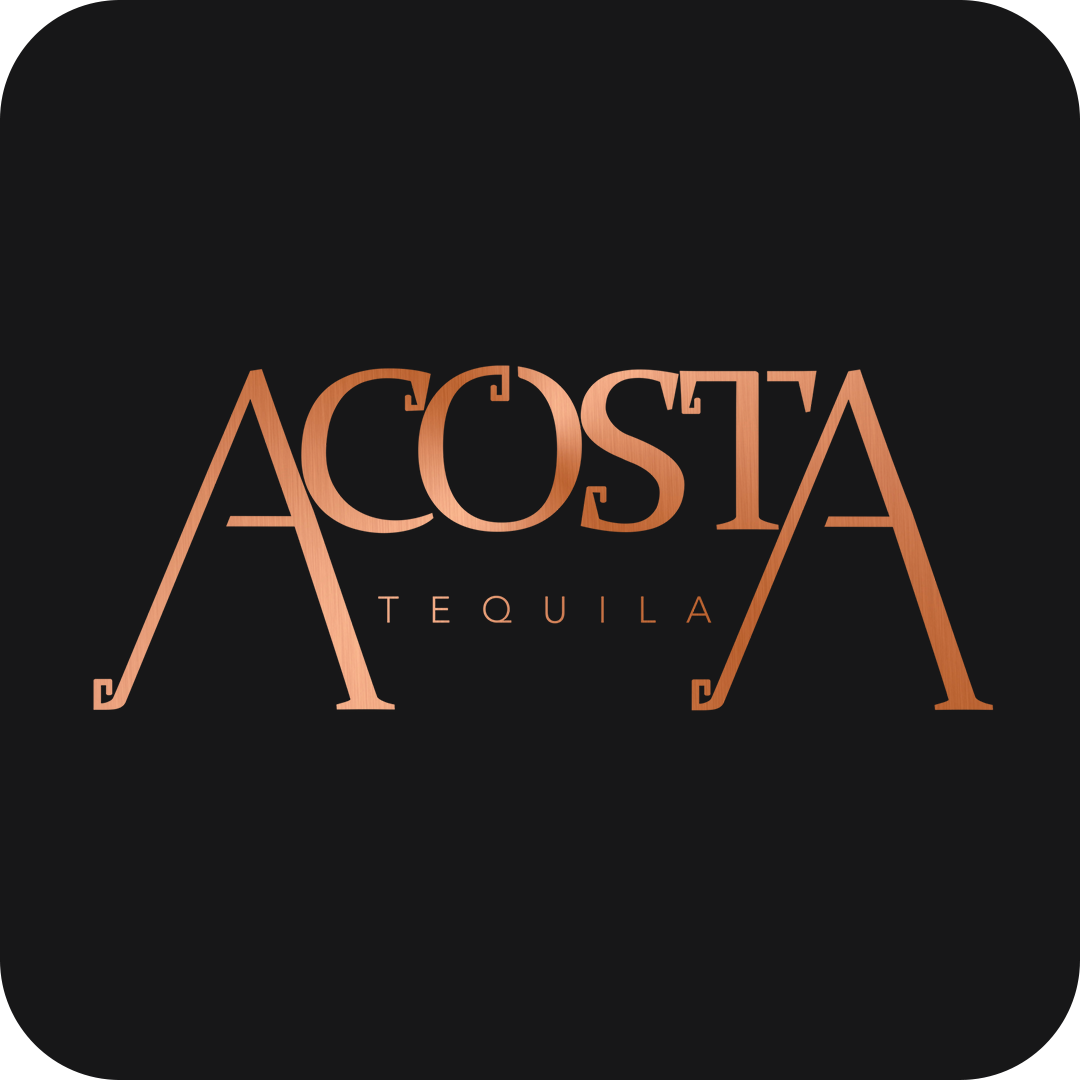 Logo for Acosta Tequila with stylized lettering on a black background.