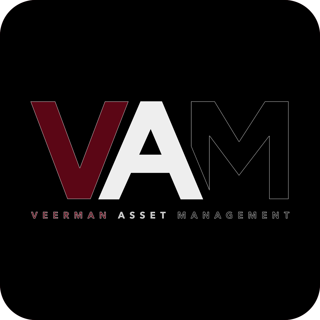 Logo with large letters V, A, M for Veerman Asset Management on a black background
