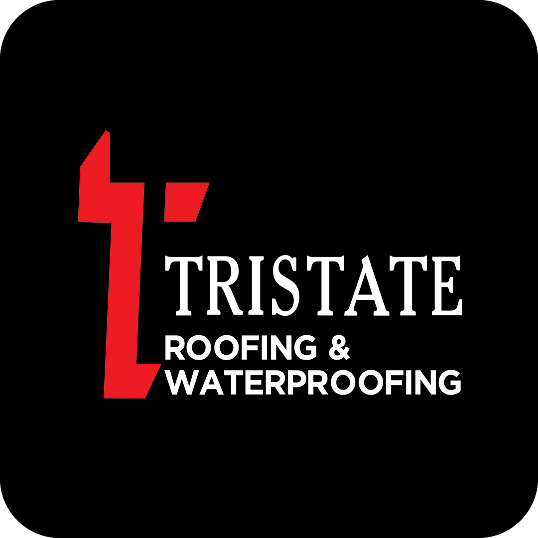 Logo for Tristate Roofing & Waterproofing featuring a red lightning bolt and the company name on a black background.