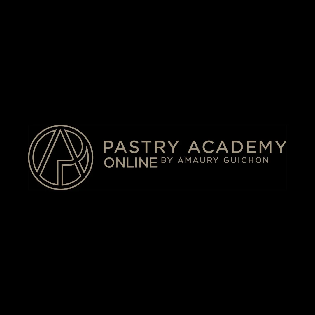 Logo for Pastry Academy Online by Amaury Guichon on a black background.