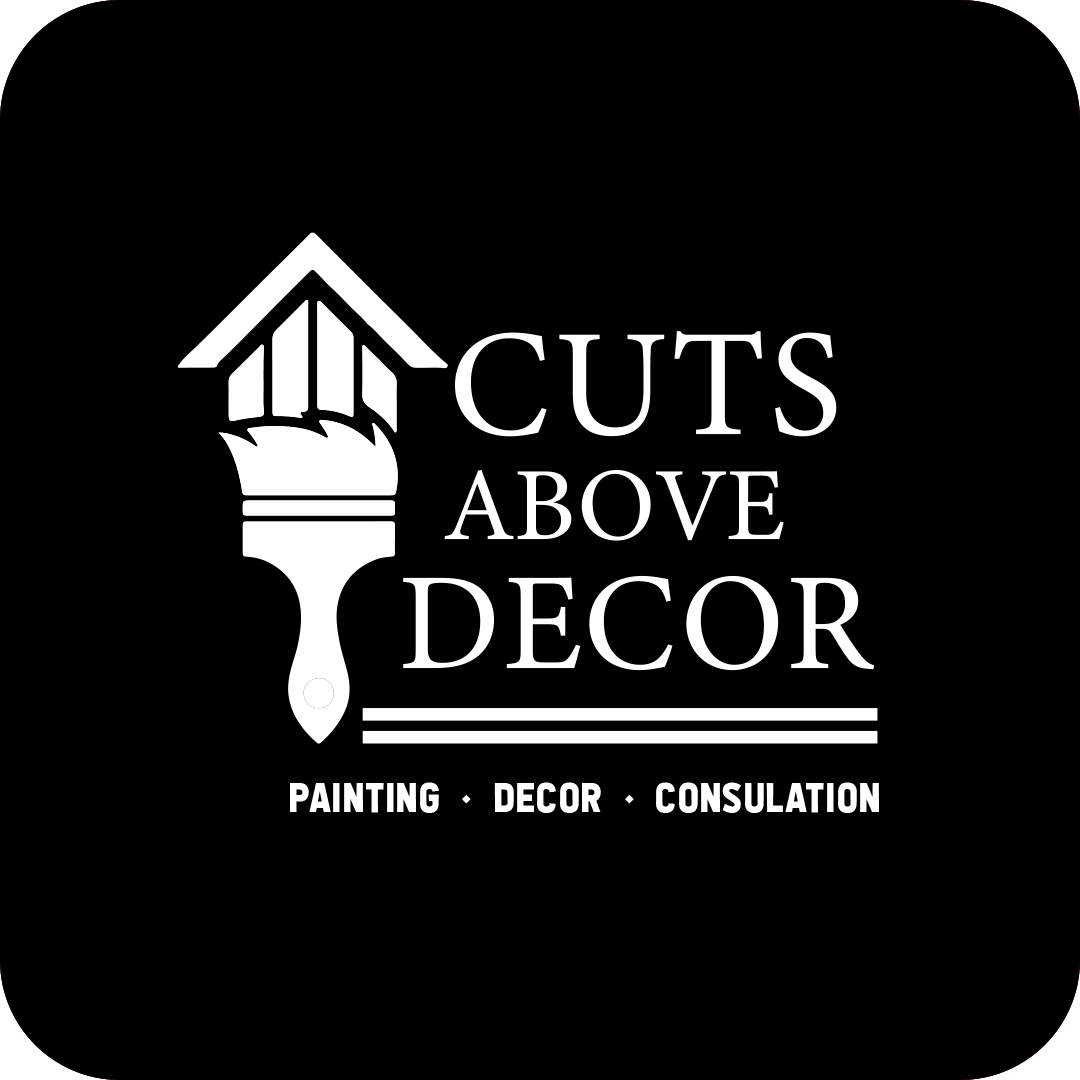 A logo for 'Cuts Above Decor' with a paintbrush icon and text that reads 'Painting, Decor, Consultation'.