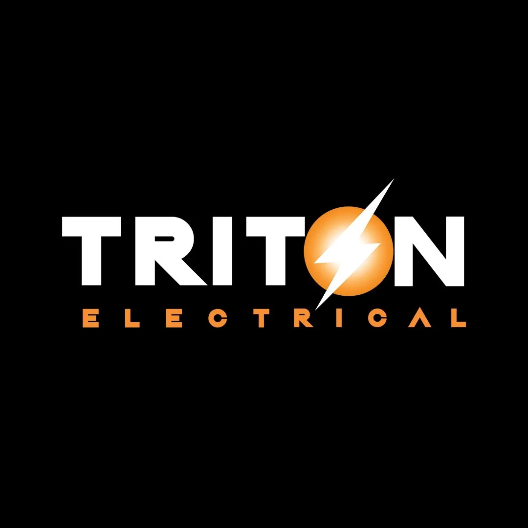 Logo for Triton Electrical featuring a stylized lightning bolt inside an orange circle, with the words 'TRITON ELECTRICAL' below in bold font.