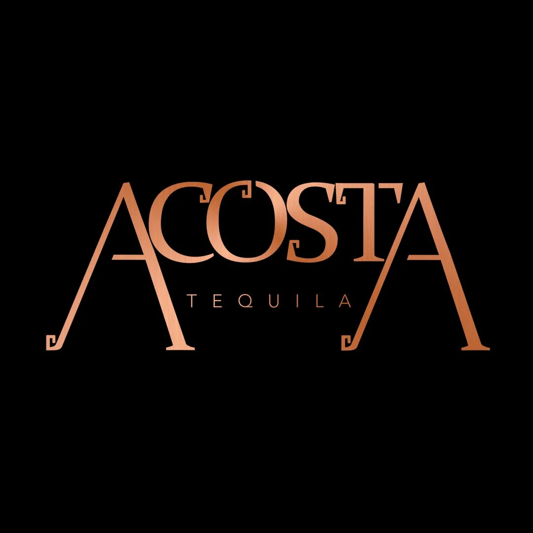 Logo of Acosta Tequila with stylized text on a black background.