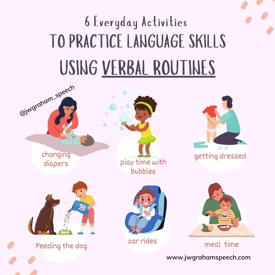 There are SO MANY ways to embed language into your everyday activities so it doesn't feel like &quot;another thing&quot; on your &quot;to do list.&quot; Have you used any of these verbal routines with your toddler?

#speechtherapy 
#earlyintervention