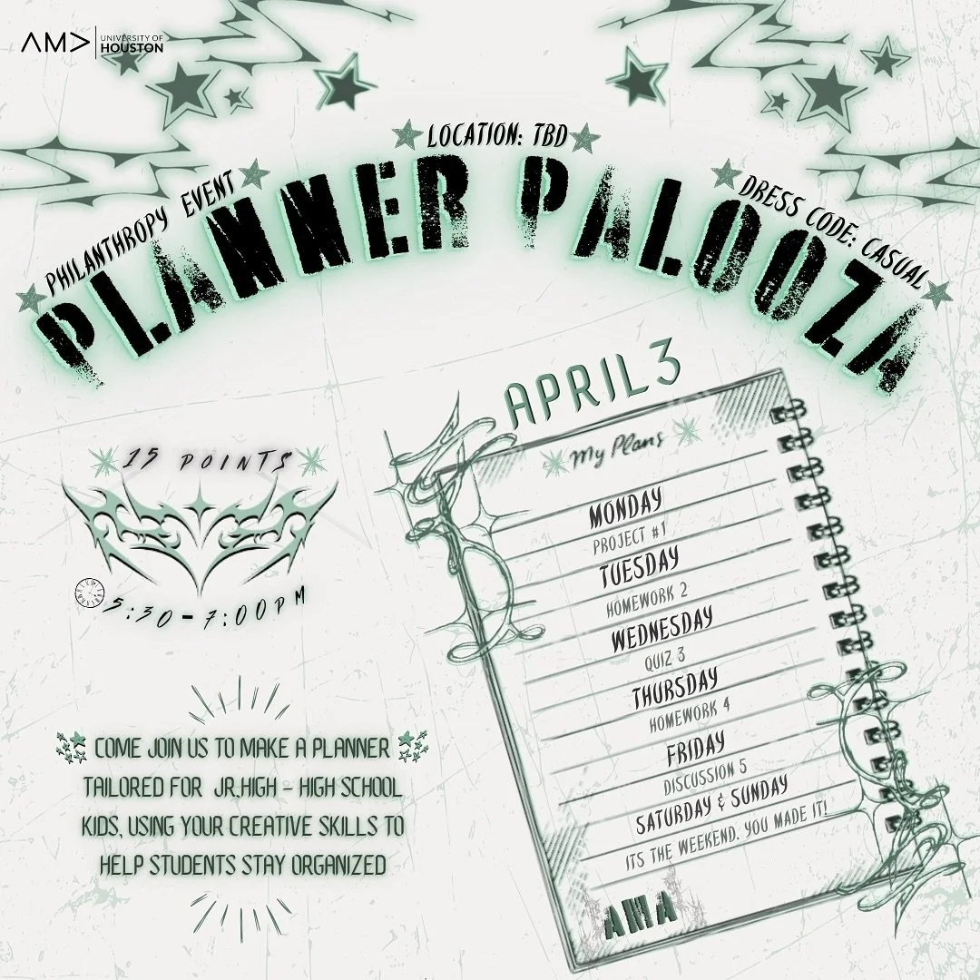 Turn thoughts into ACTION 🎬🔥 Join the fAMAly this Thursday as we will be making planners for students &amp; secure a bright future for them 🌟

⭐ 15 Philanthropy Points
📍 TBD
🕰️ 5:30PM - 7:00PM
📆 Thursday, April 3

#amauh #universityofhouston #b