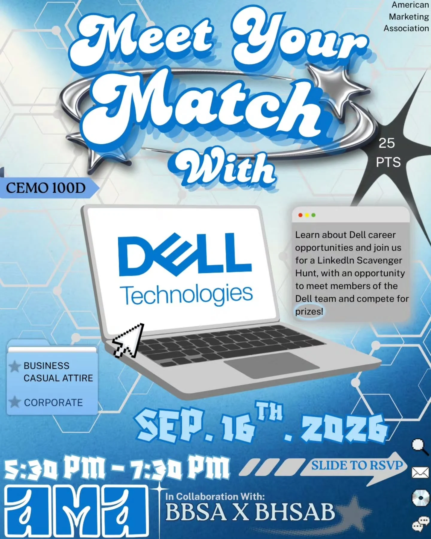 Hey fAMAly! 🤗 Join us for Meet Your Match with Dell Technologies, hosted in collaboration with BBSA and BHSAB! Make sure to scan the QR code on the next slide and RSVP today so you don't miss out!

​Discover career opportunities, network directly wi