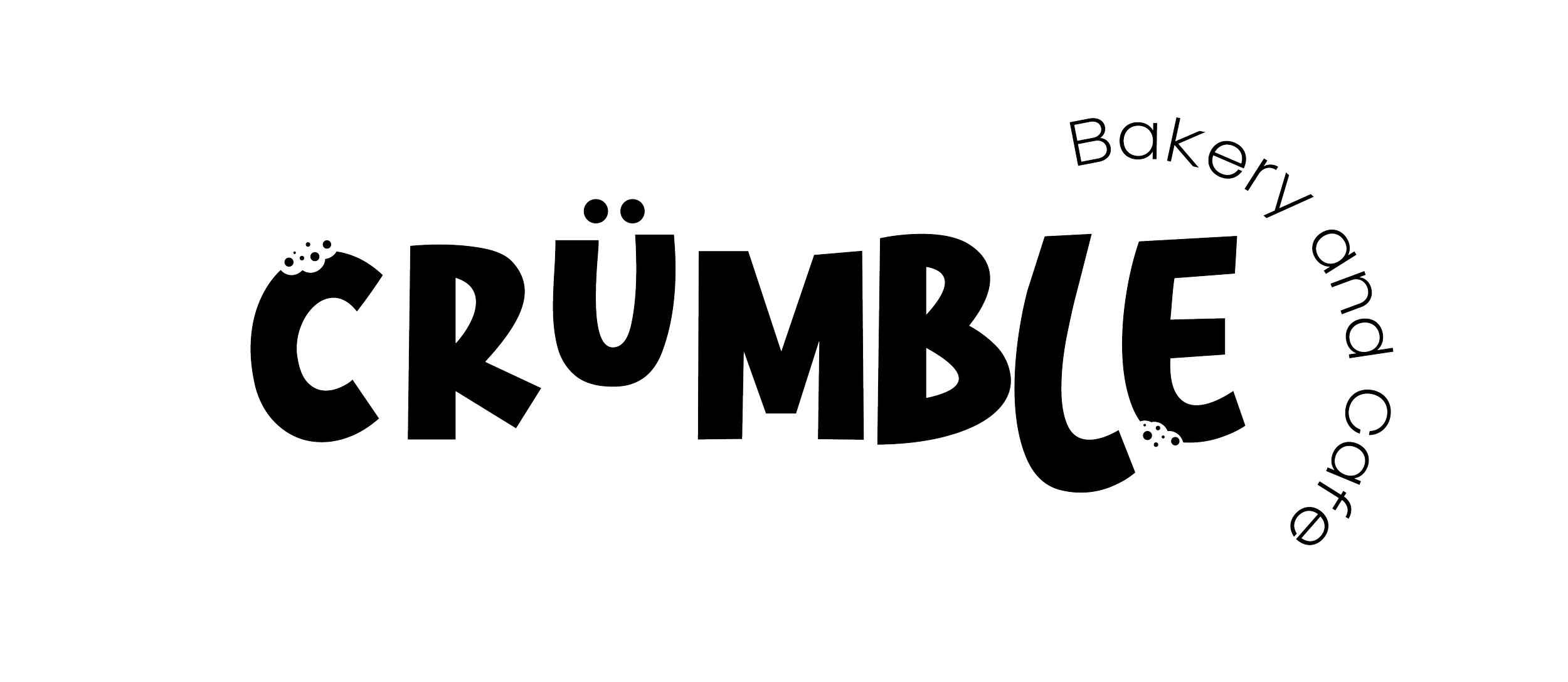 Stylized logo of the word 'CRUMBLE' with smaller text 'Bakery and Café' curved around it, featuring decorative accents like bubbles or sprinkles.