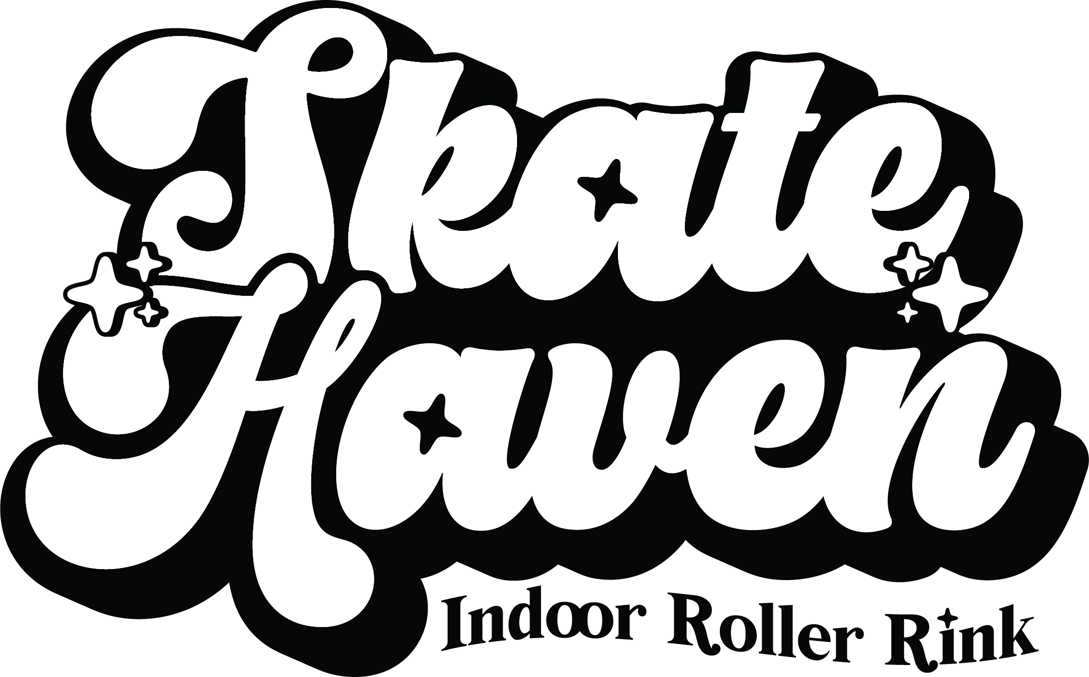Text reading 'Skate Heaven' with star and sparkle decorations, and smaller text that says 'Indoor Roller Rink'.