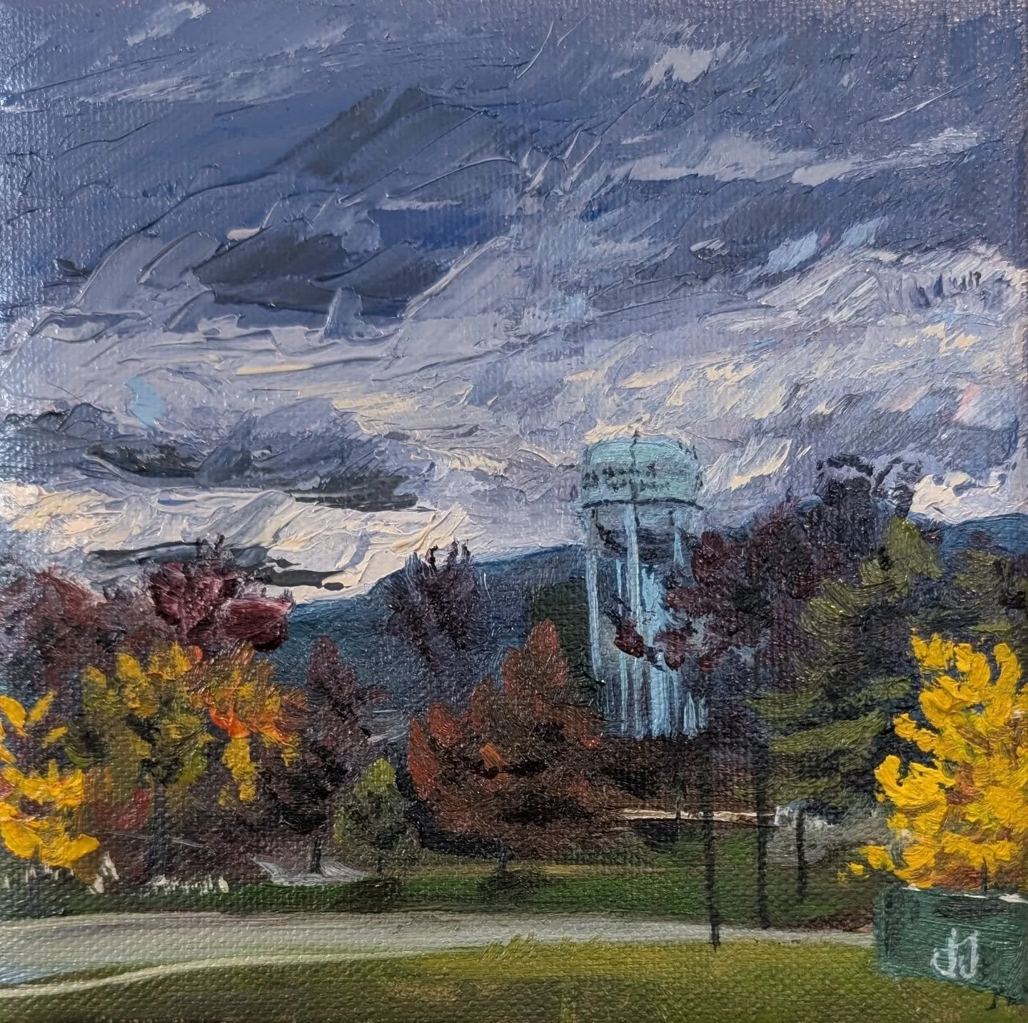 Water Tower. 6x6" Oil on Canvas. This, along with all my other 6x6 will be available at the Johnson City Art Struck Festival on April 25th!