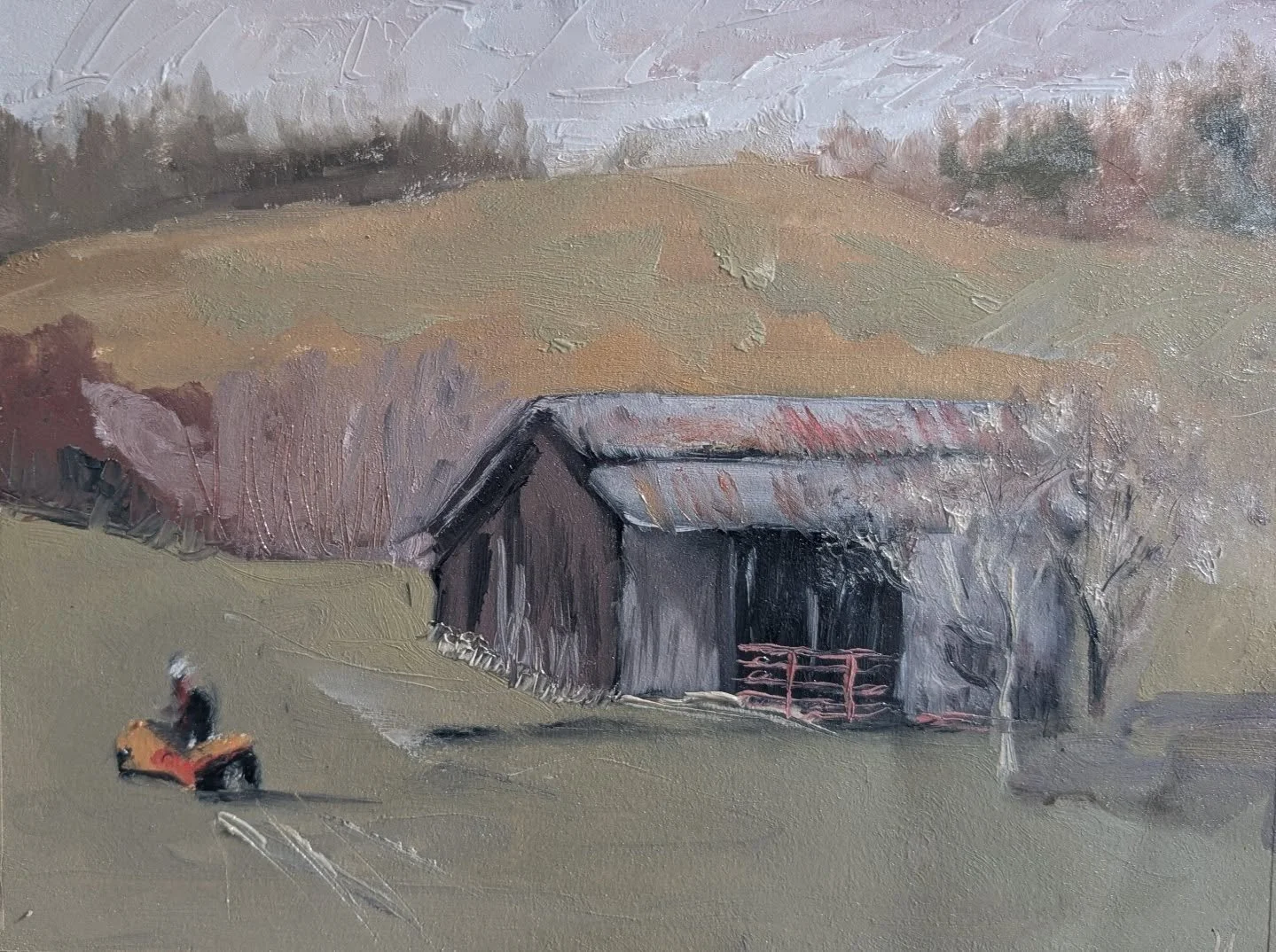 I've had a nice break, and I actually got to paint a little Plein Air this week! My driveway is as good as anywhere, right? 😉 I limited myself to only 4 colors on this one.