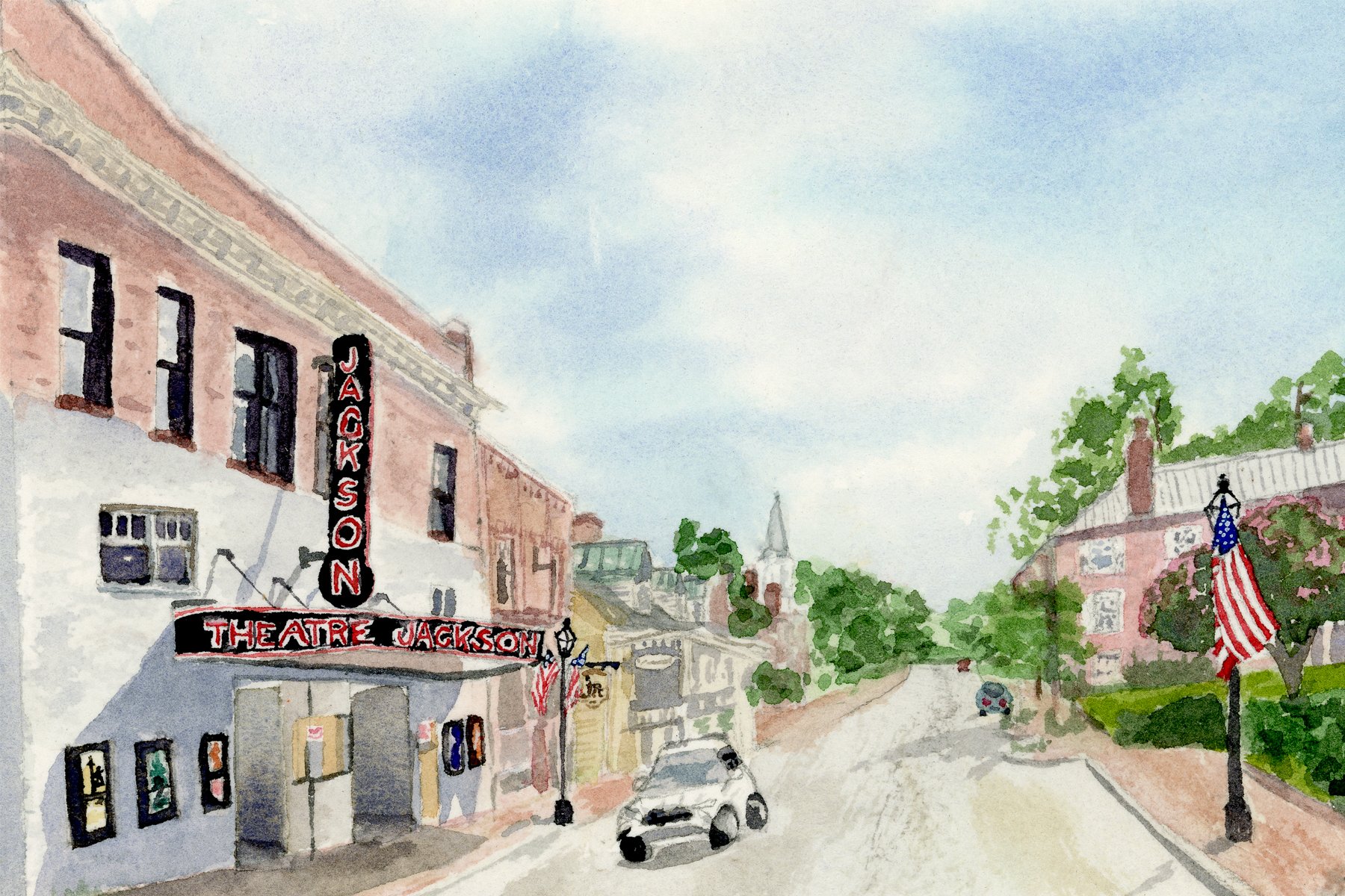Jackson Theatre watercolor. Available at Mill Spring Makers Market