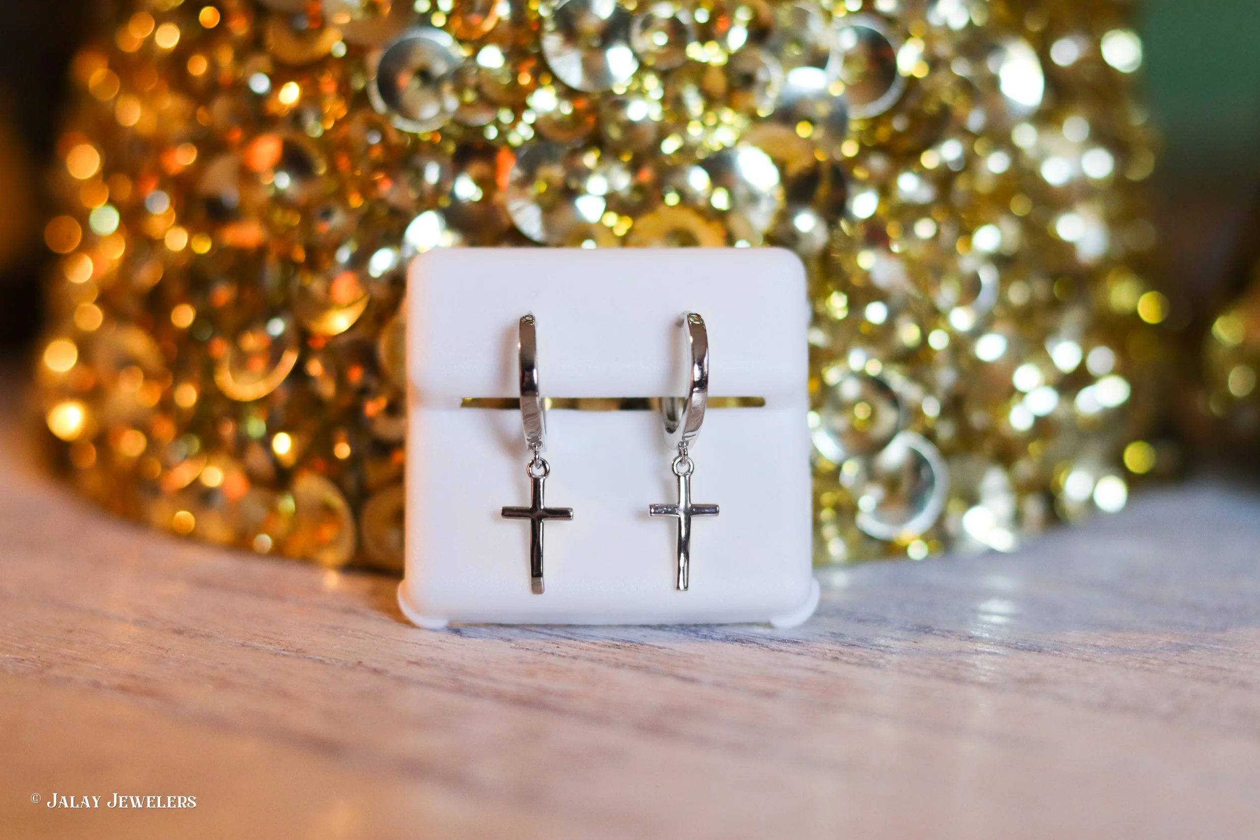 Plain Dangling Cross Hoop Earrings- 925 Sterling Silver