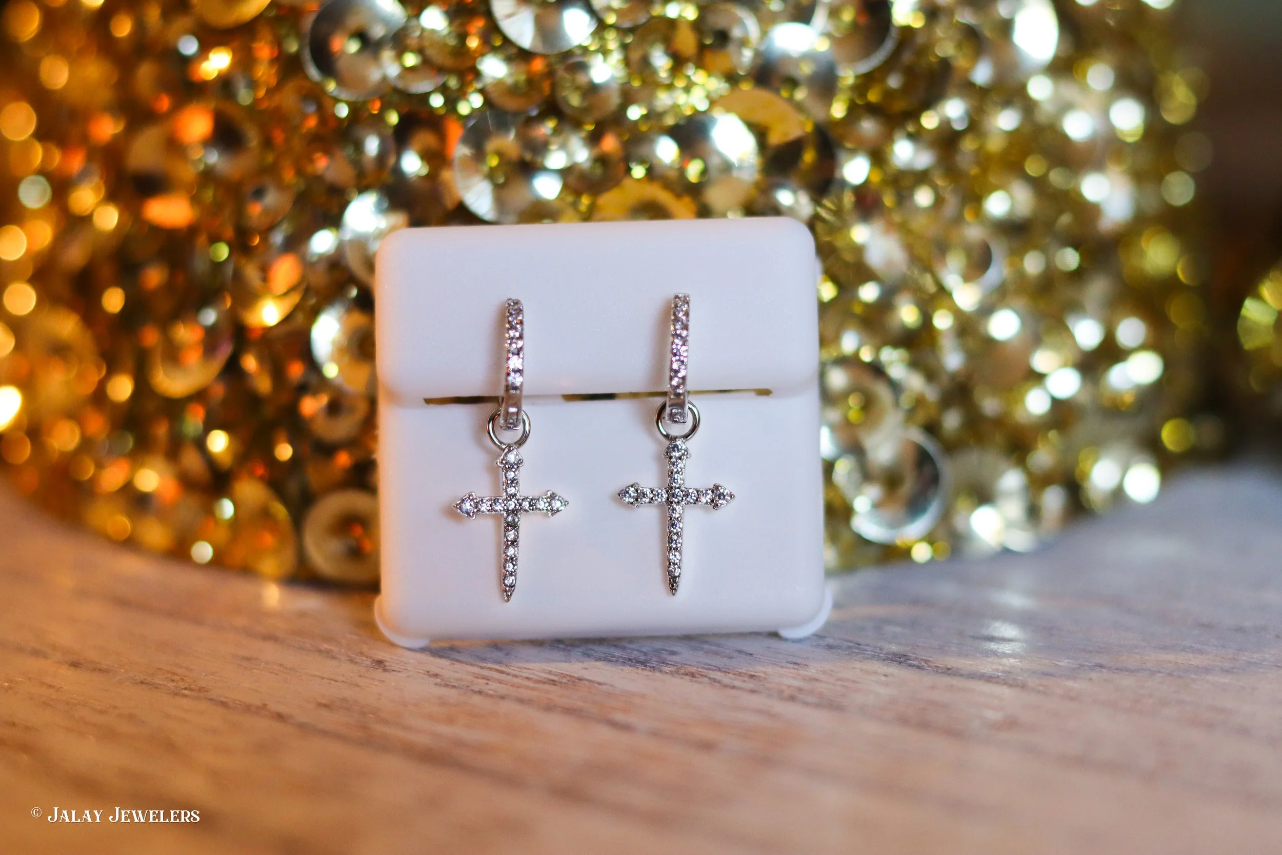 Dangling CZ Cross Hoop Earrings- 925 Sterling Silver