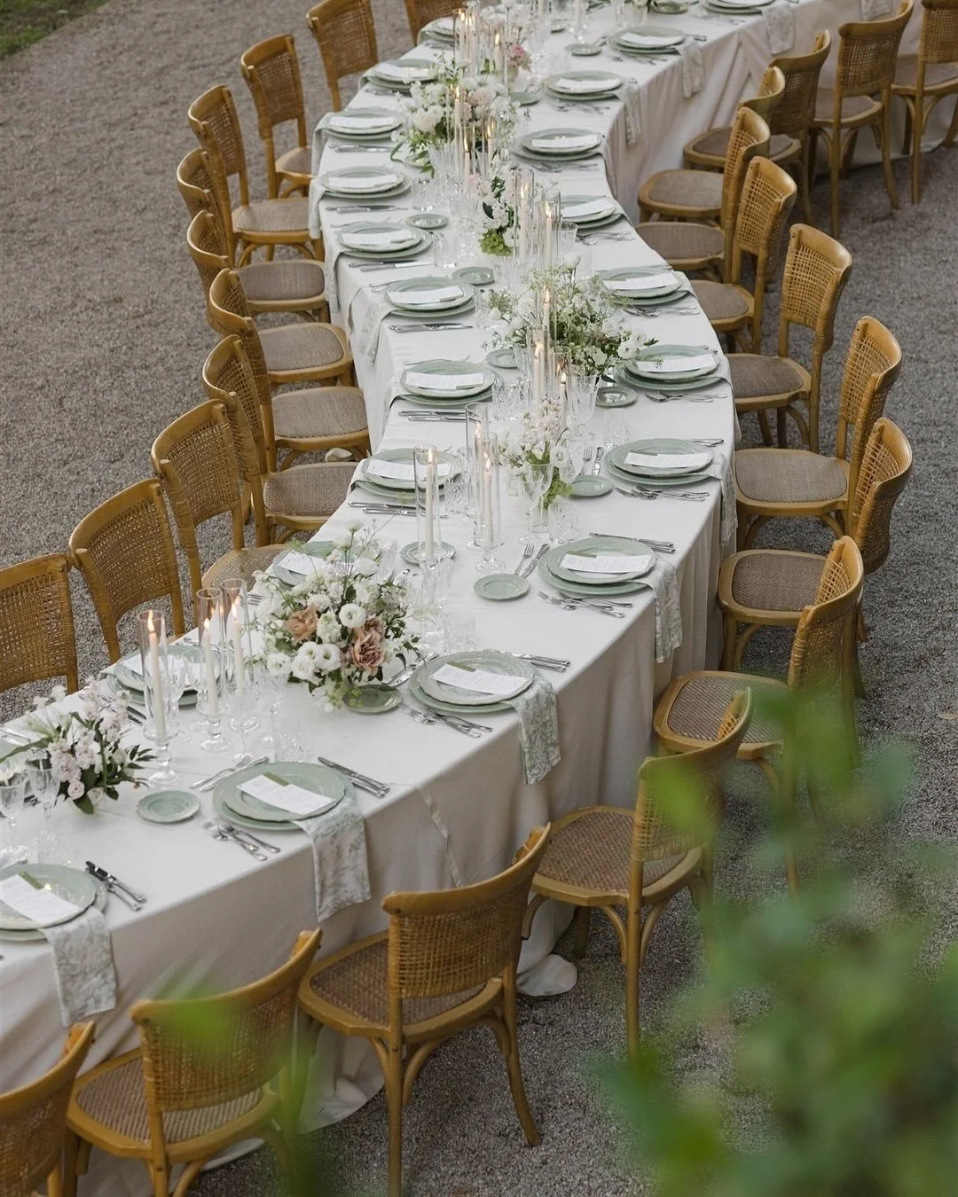 Alayna &amp; Steve&rsquo;s celebration at the wonderful @lapescaiaresort was pure magic &mdash; a dreamy serpentine table in soft sage and ivory tones, woven together with rattan, stone, and so much love.
We can&rsquo;t wait to share more from this s