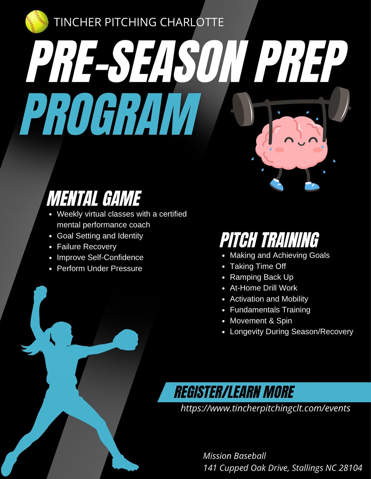 Excited for this one - introducing our first annual Pre-Season Prep Program! 

Does your pitcher struggle to perform under pressure? Unable to overcome her own inner-critic? Over 4 weeks, pitchers will be challenged to progress both their physical an