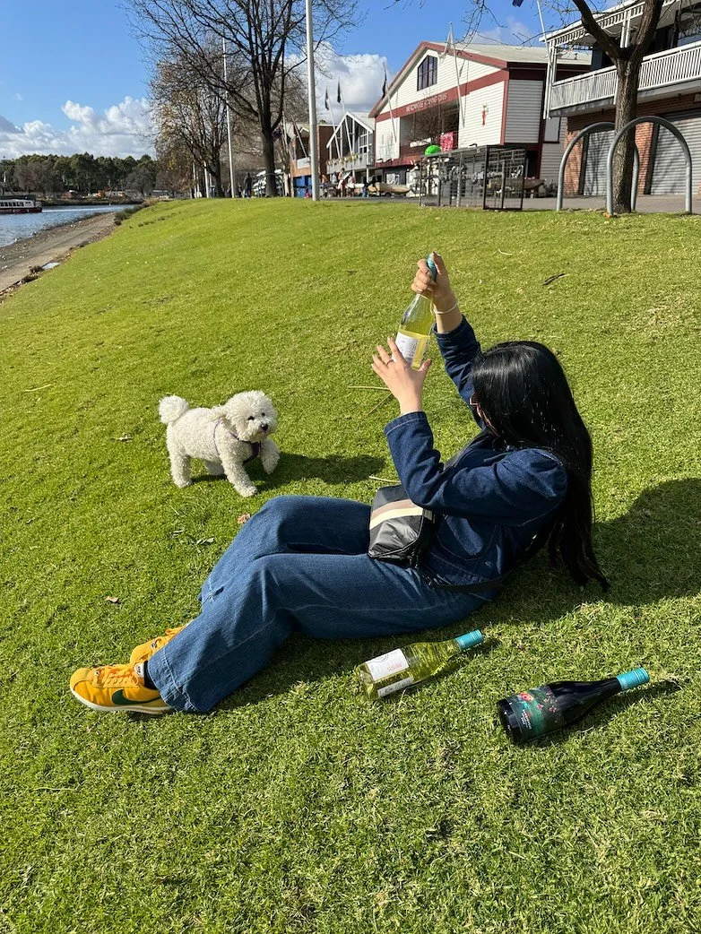 Puppy: Is this a party or something? 
Us: Just us and some wine.
Puppy: What are you drinking? 
Us: A bit of Vermentino, some Sang. Want in?
Puppy: Thought you&rsquo;d never ask.
Us: Pull up a paw, lil bro 
😉🍷

#picnic #wine #lilbro #dogslife #port