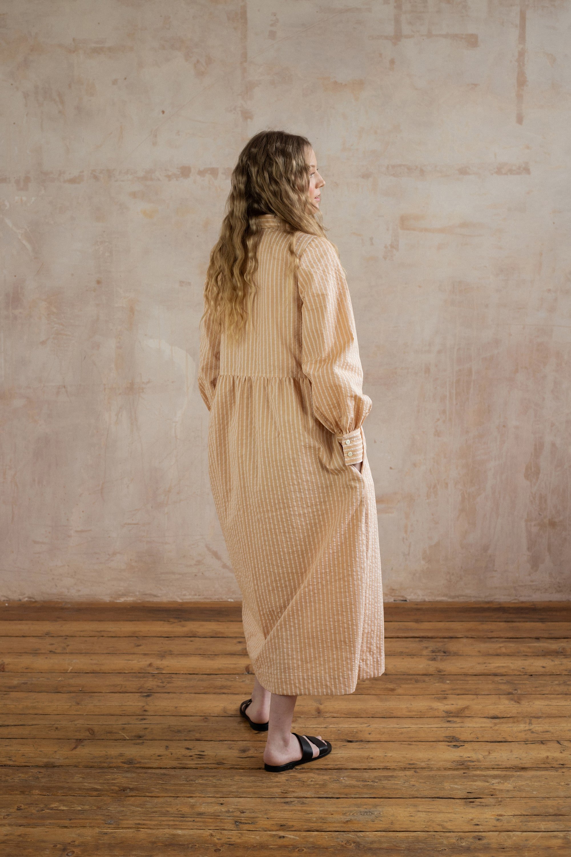Cotton midi dress with gathered sleeves | VERYAN STUDIO