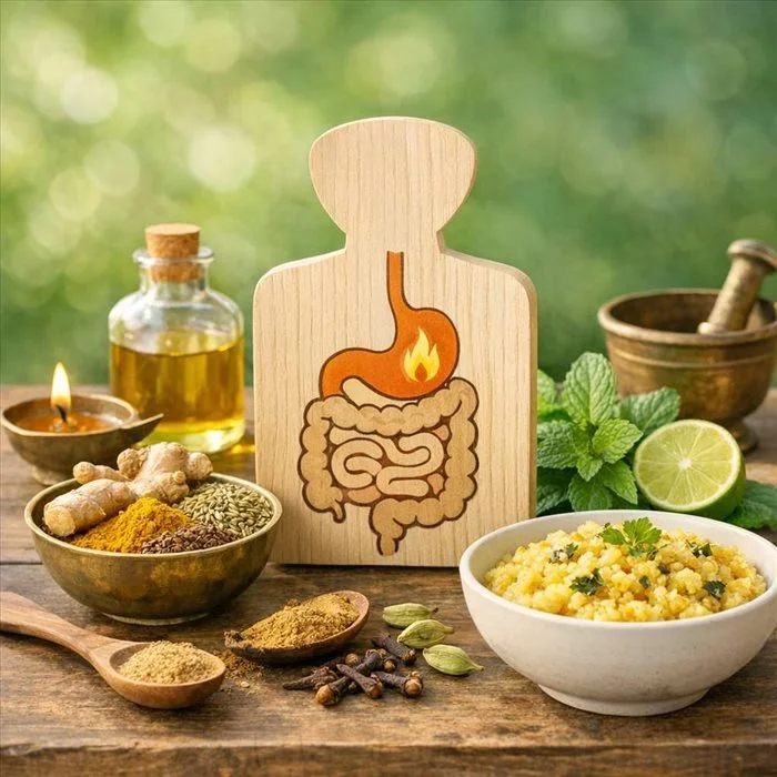 cuisine ayurvédique avec épices et aliments indiens pour stimuler agni le feu digestif