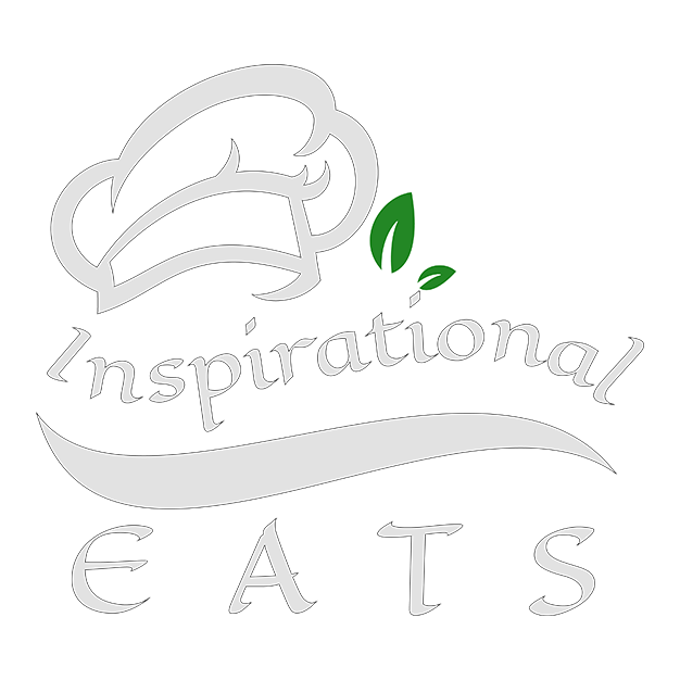 'Inspirational Eats' logo with a chef's hat, green leaves, and stylized text on a black background.
