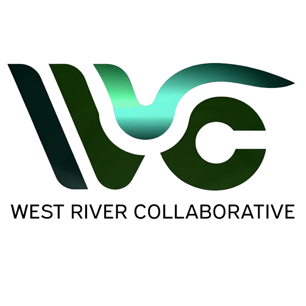 Logo of West River Collaborative with stylized green and teal letters W, R, C.