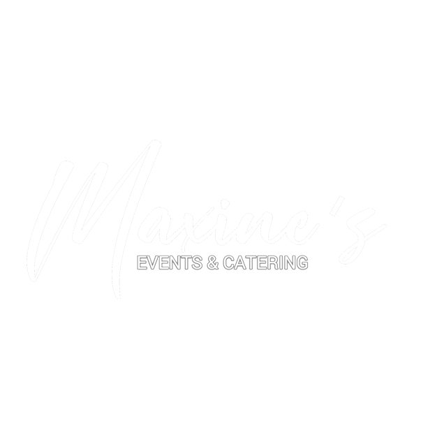 Logo for Maxine's Events & Catering in white text on a black background.