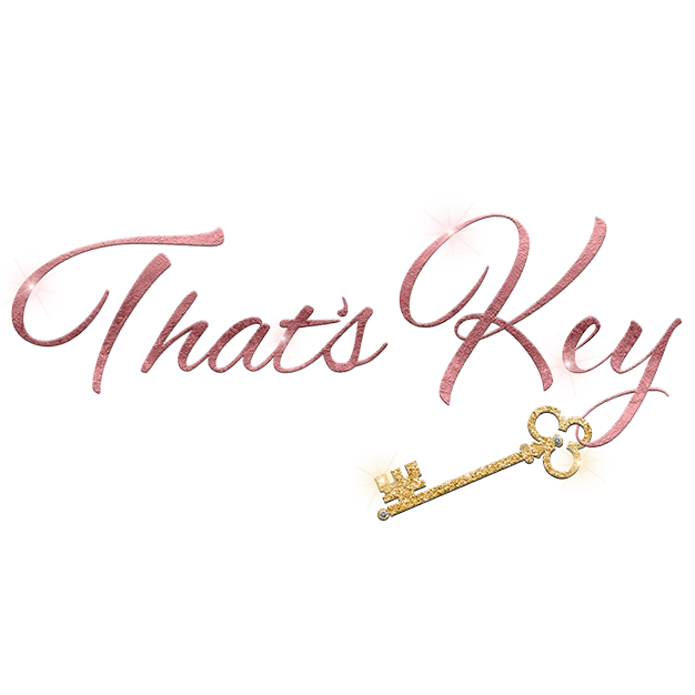 Pink cursive text reading "Thank You" with a gold key at the bottom right.