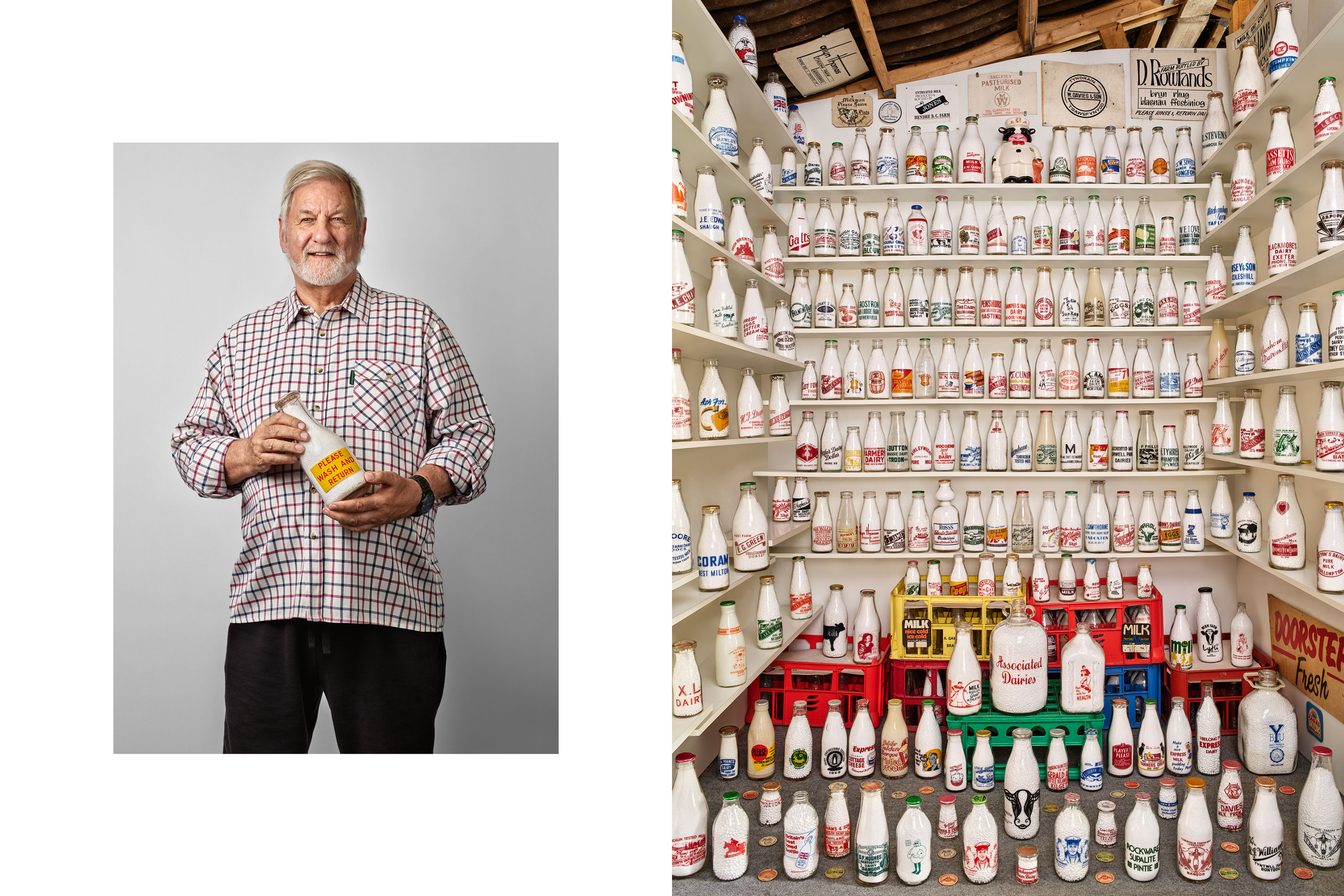 Banham Protect What You Cherish, milk bottle collector with his collection
