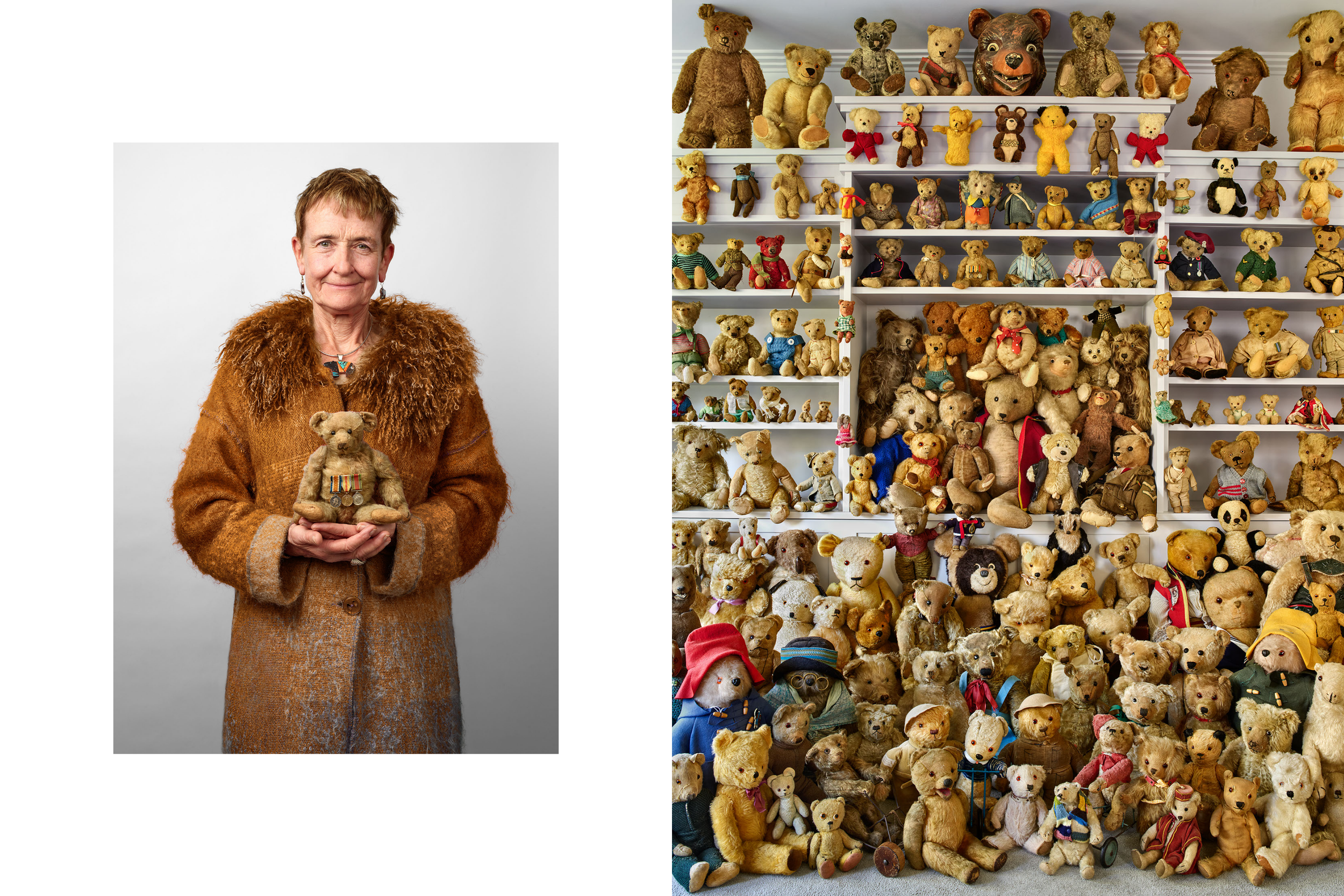 Banham Protect What You Cherish, antique teddy bear collector with her collection
