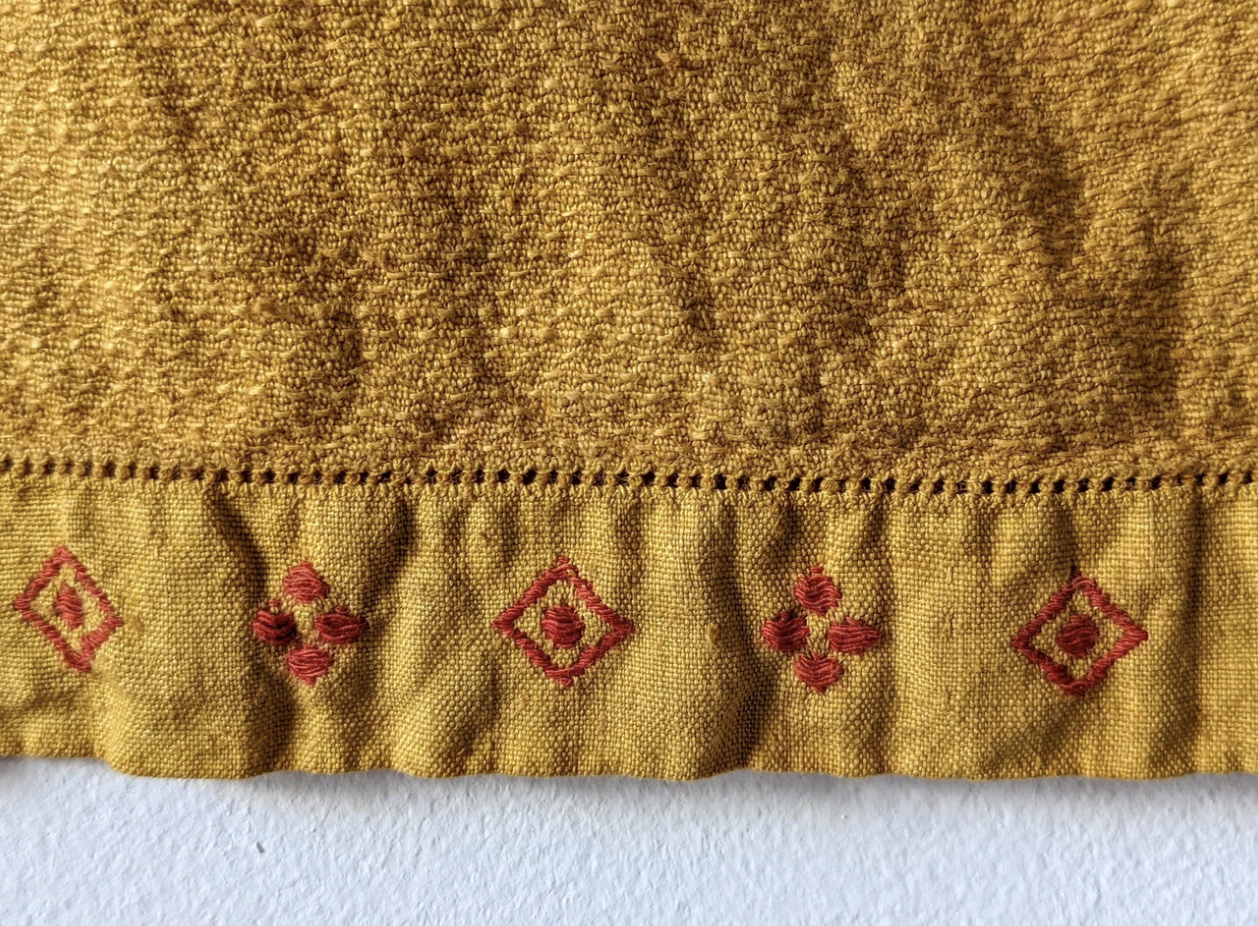 Marigold &amp; Red Embroidered Bread Towel – Hem and Gather, $18