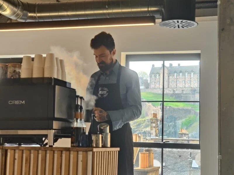 Front view of hireable office coffee bar in Edinburgh corporate space