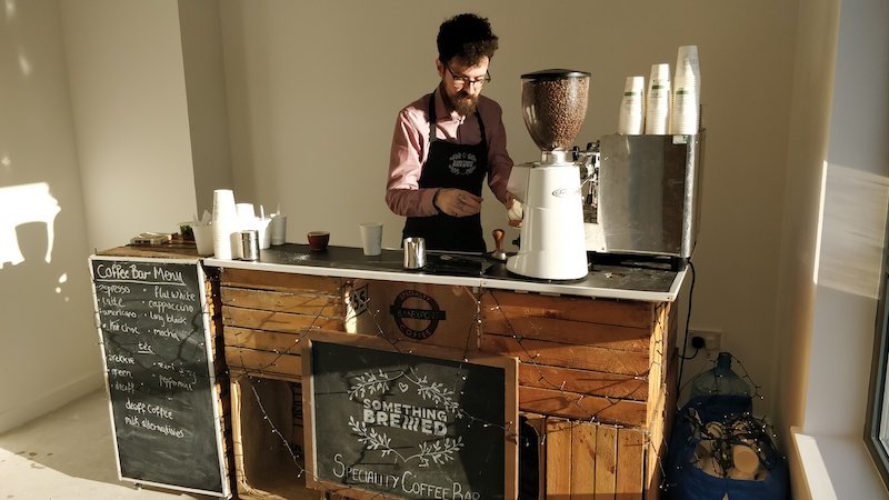 Mobile coffee bar setup in a modern Glasgow office