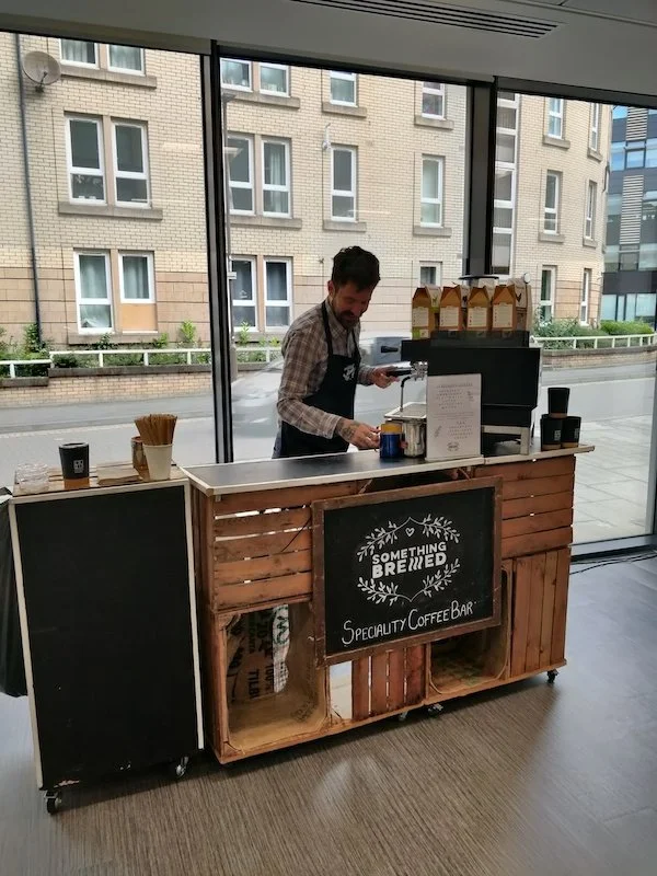 Mobile coffee bar ready for office morning coffee service
