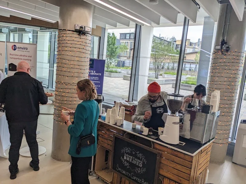 Exhibition coffee bar serving fresh espresso to attendees