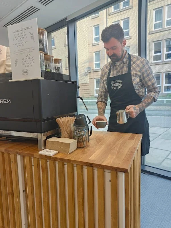 Freshly brewed espresso at hireable office coffee station