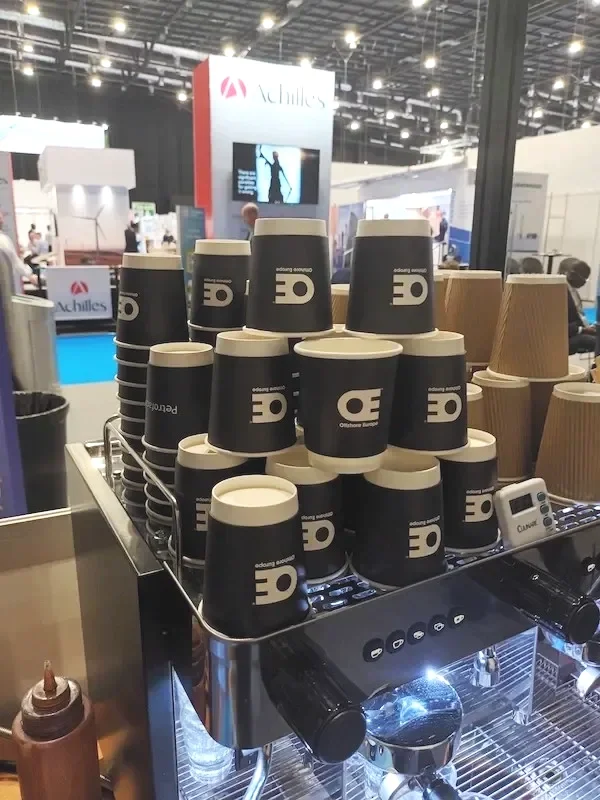 Corporate coffee bar setup with environmentally friendly cups