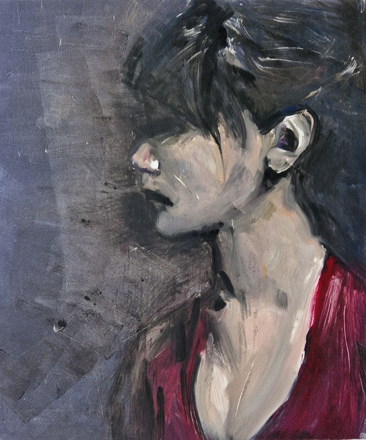 Head – Blue Grey and Red, 2024, 62 cm h x 46 cm w, framed, monotype.jpg