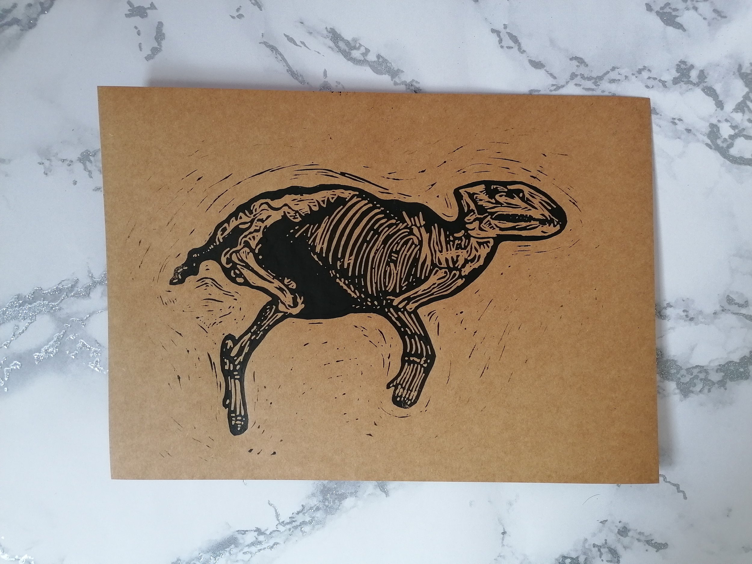 Fossil Horse Lino Print - Brown Card