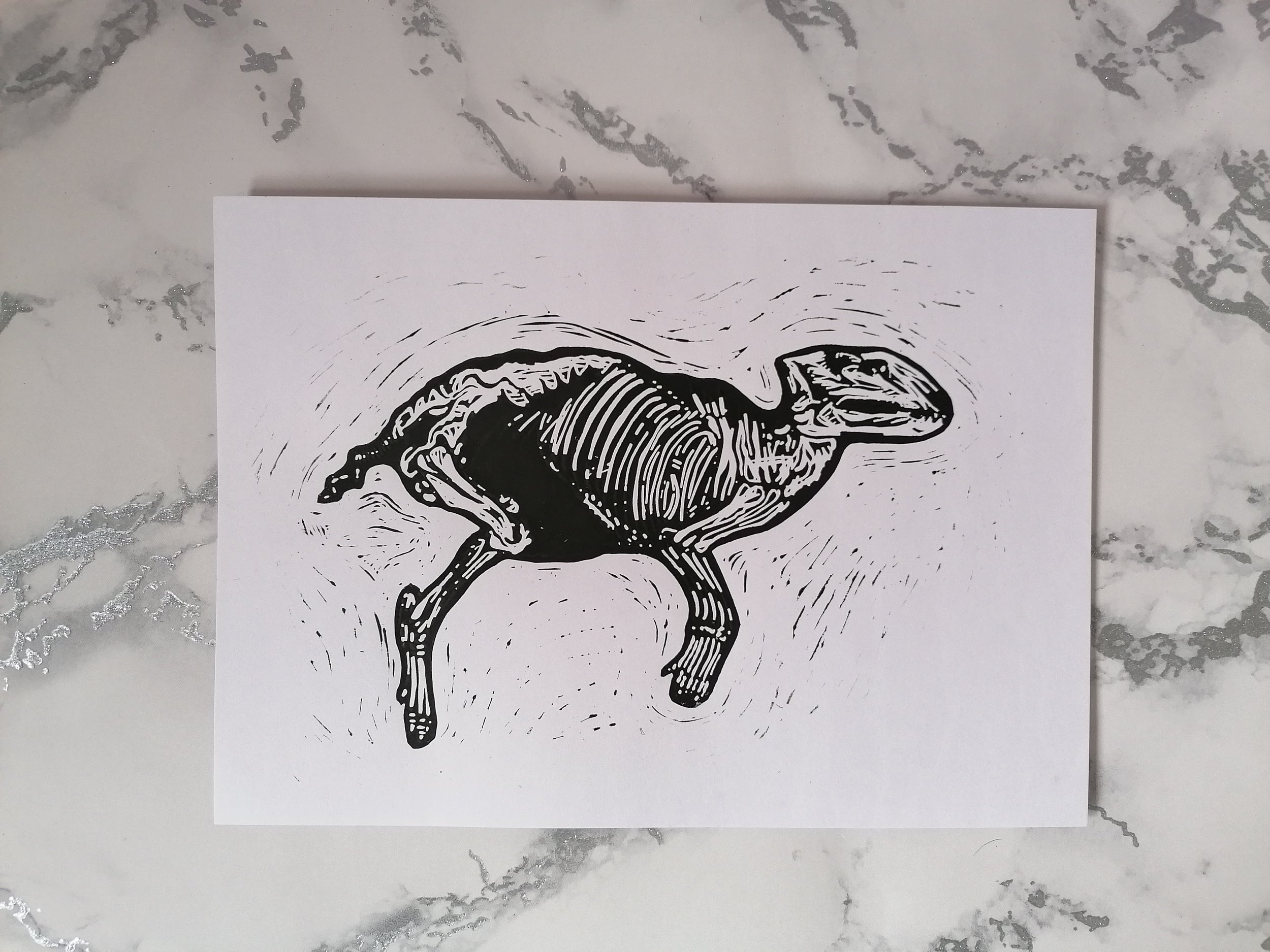 Fossil Horse Lino Print - White Card
