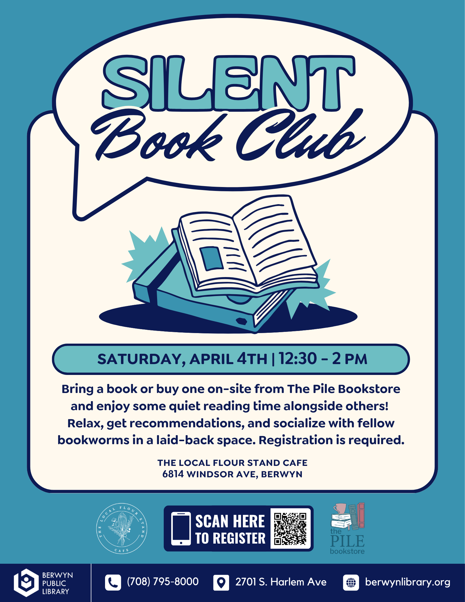Silent Book Club with the Berwyn Public Library at The Local Flour Stand!
