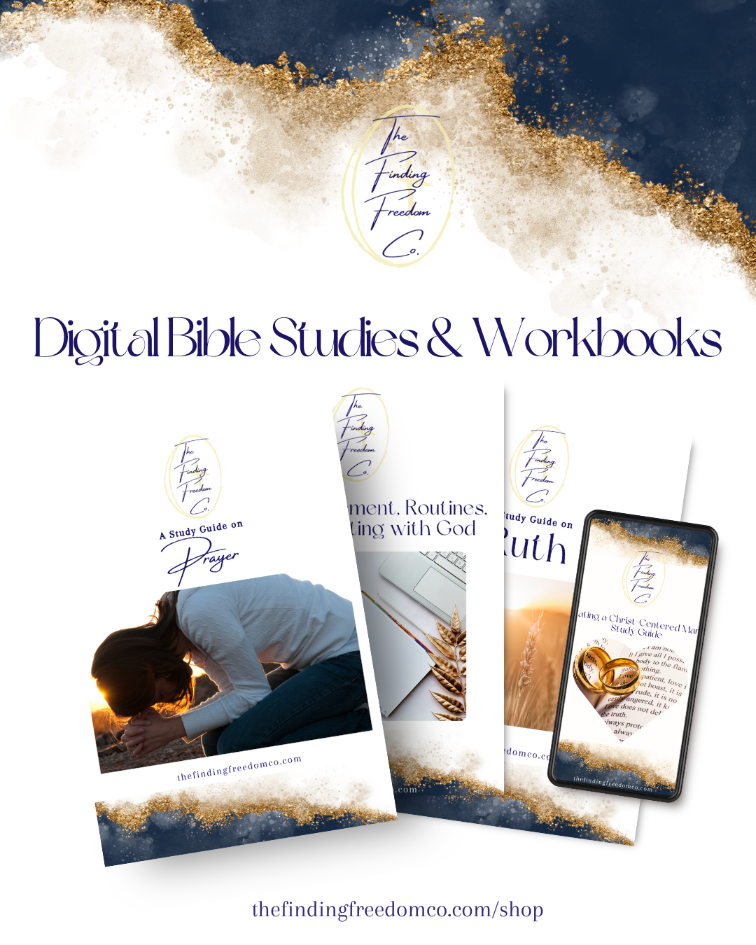 Picture of a study guide on prayer, time management, book of ruth, and christ centered marriage showcasing the digital bible studies and workbooks available at thefindingfreedom co