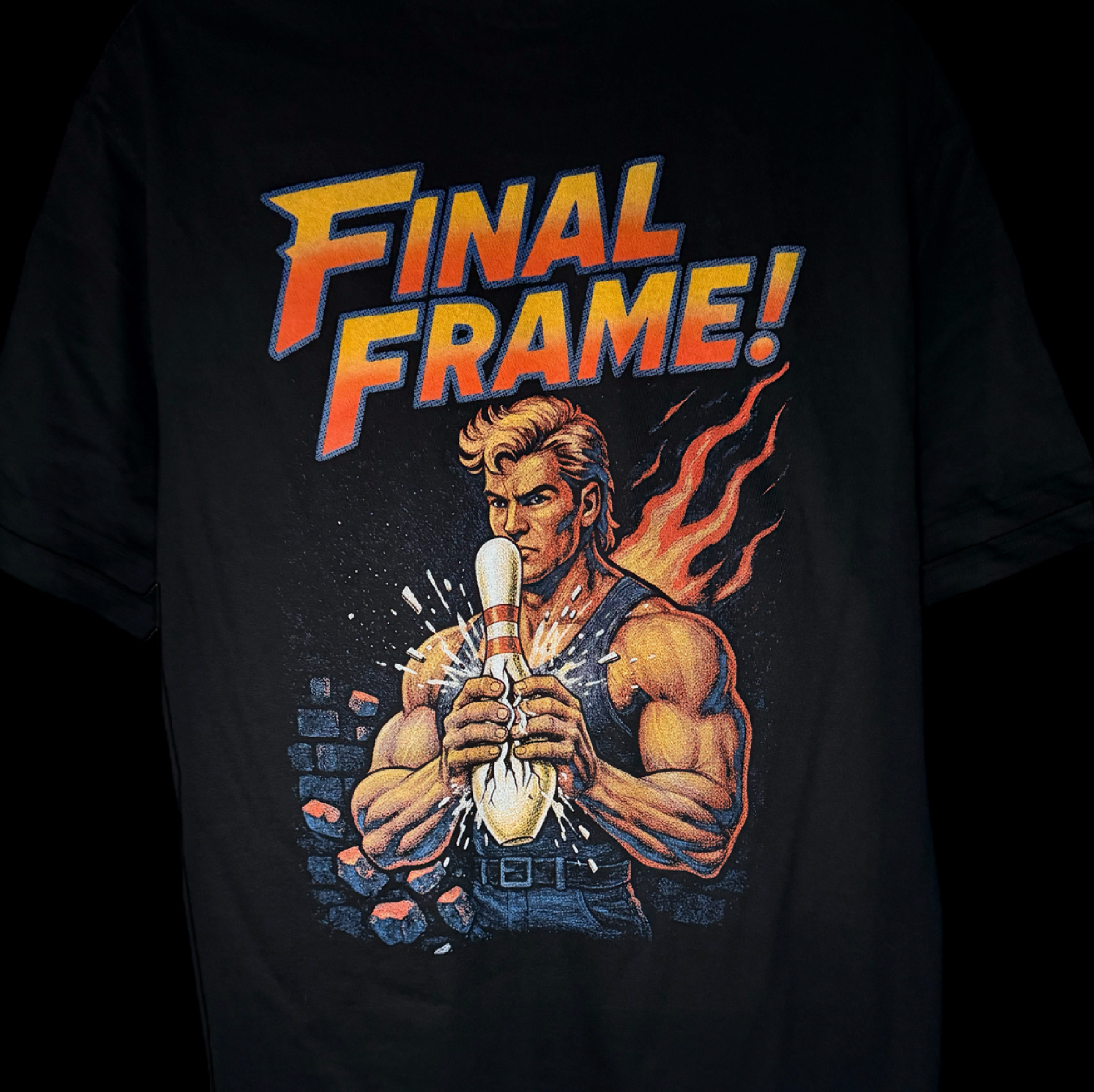 Retro bowling tee printed using half-tones